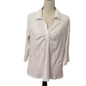 In Due Time Maternity Women's White Cotton Spandex Collared Top Large 3/4 Sleeve